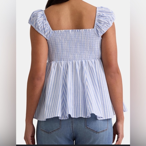 XXL (20) Time and Tru Light Blue and White Babydoll  With Cap Sleeves Blouse - Picture 2 of 11